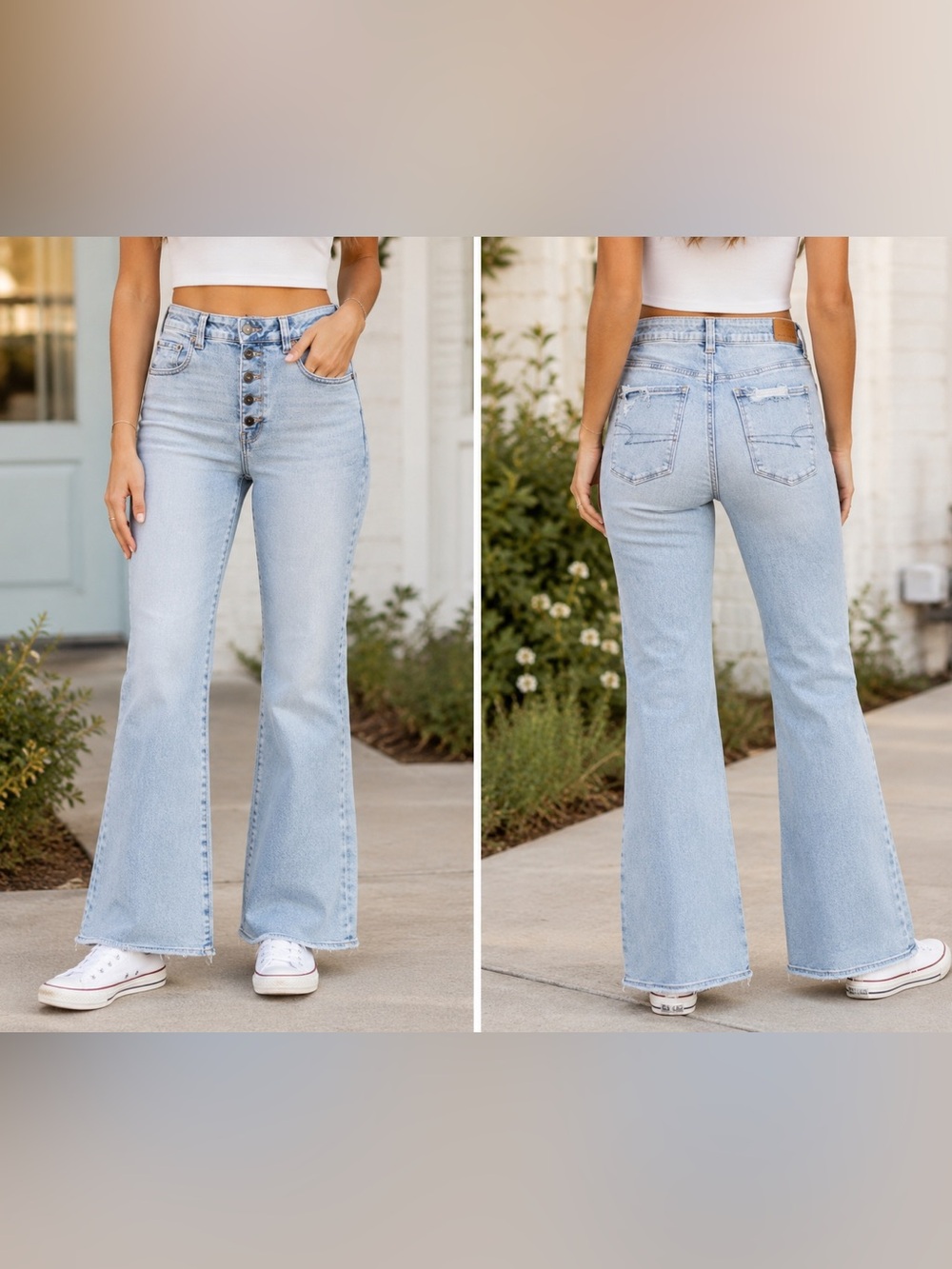 American Eagle Outfitters Light Wash High-Rise Button-Fly Flare Jeans